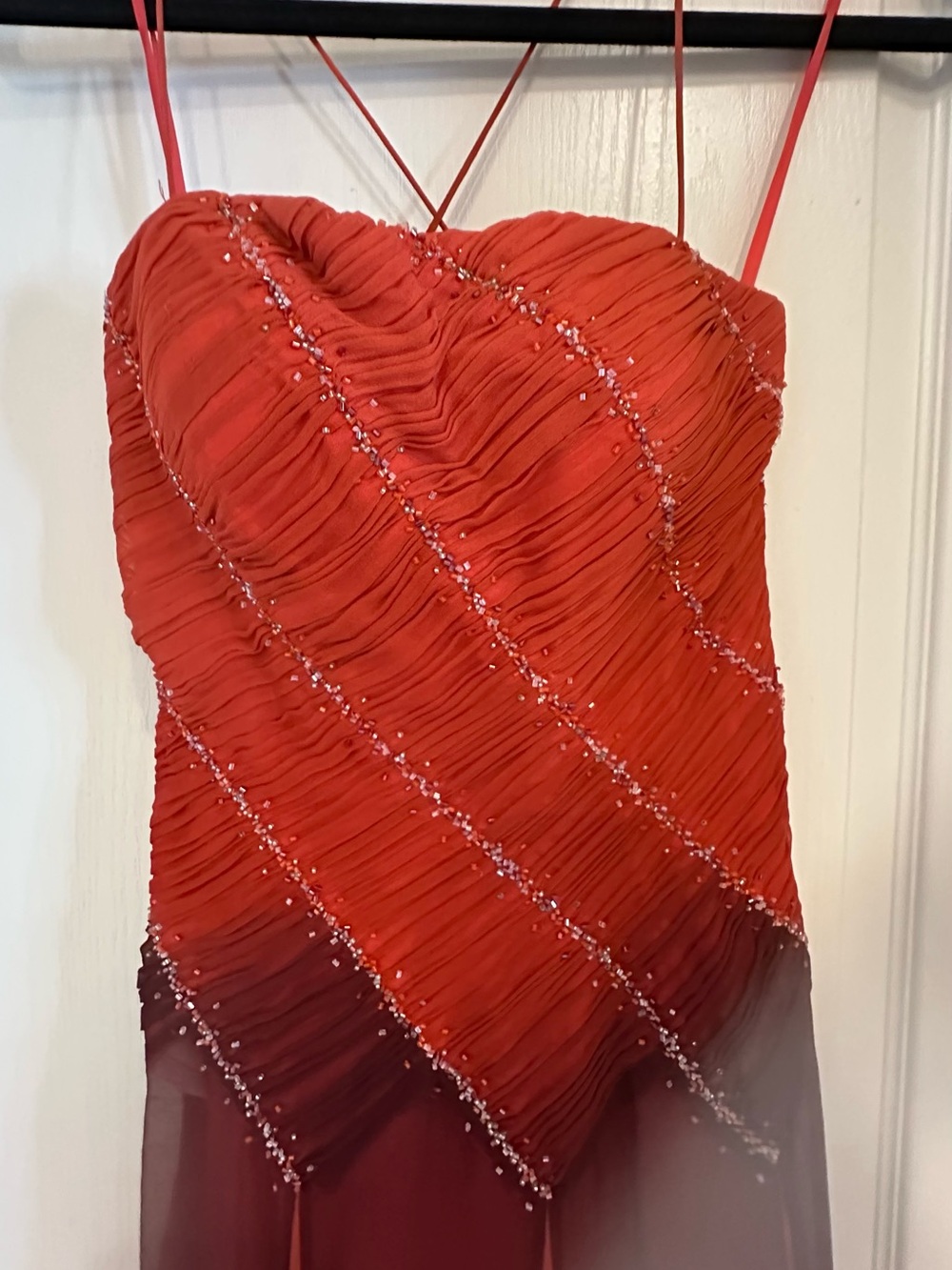 Strapless Red Ombre Beaded Evening Dress - Picture 2 of 4